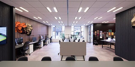 Office landscape showing how 3M Architectural films can freshen up the space.
