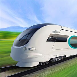 Image showing high speed train running through green landscape